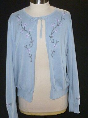 Tommy Hilfiger Sweater Embroidered Flowers Vintage 90s Cardigan Cottagecore XL